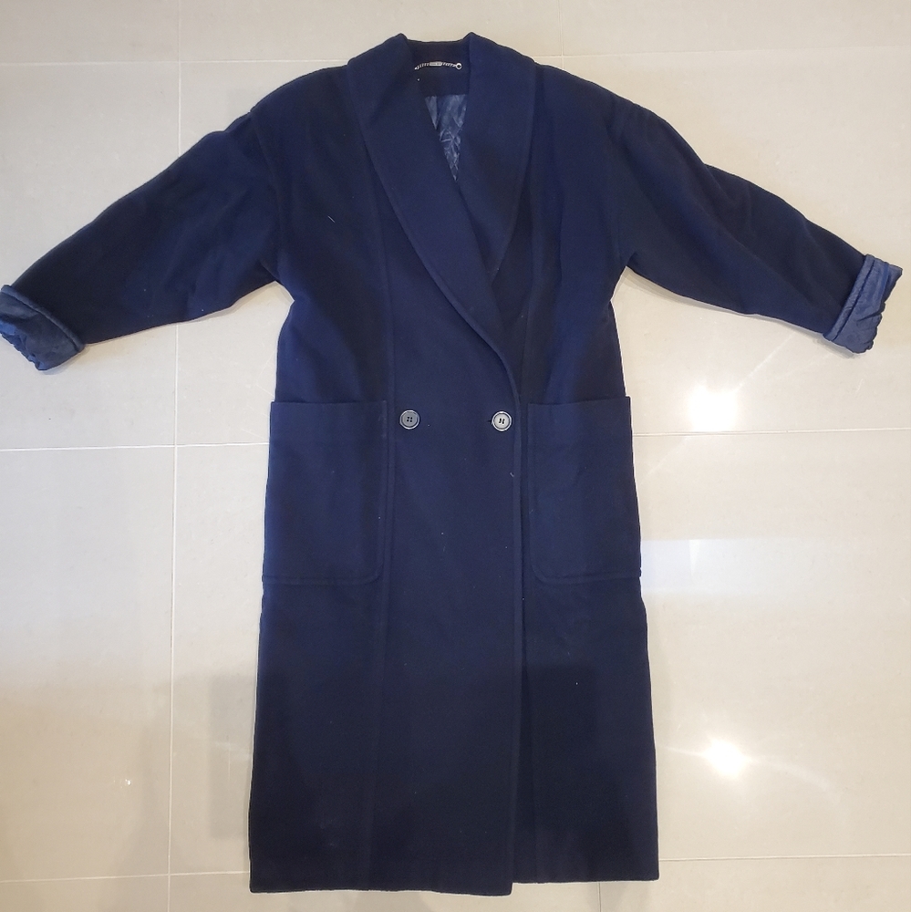 Vintage Mondi Womens Wool Quilted Coat - Navy